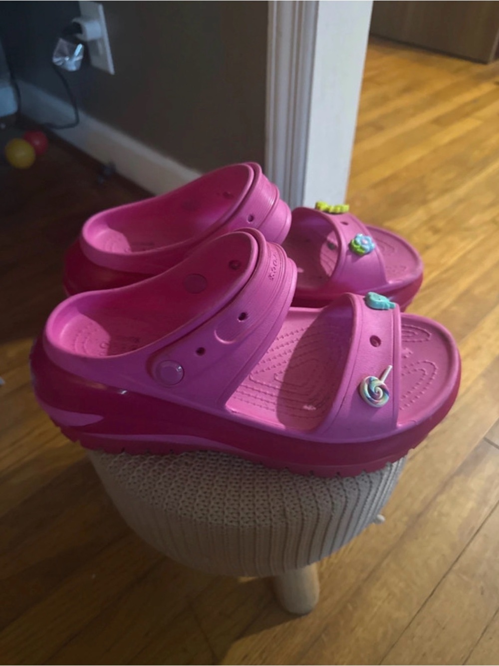 Croc Mega Crush Pink Platform Sandals with Jibbitz